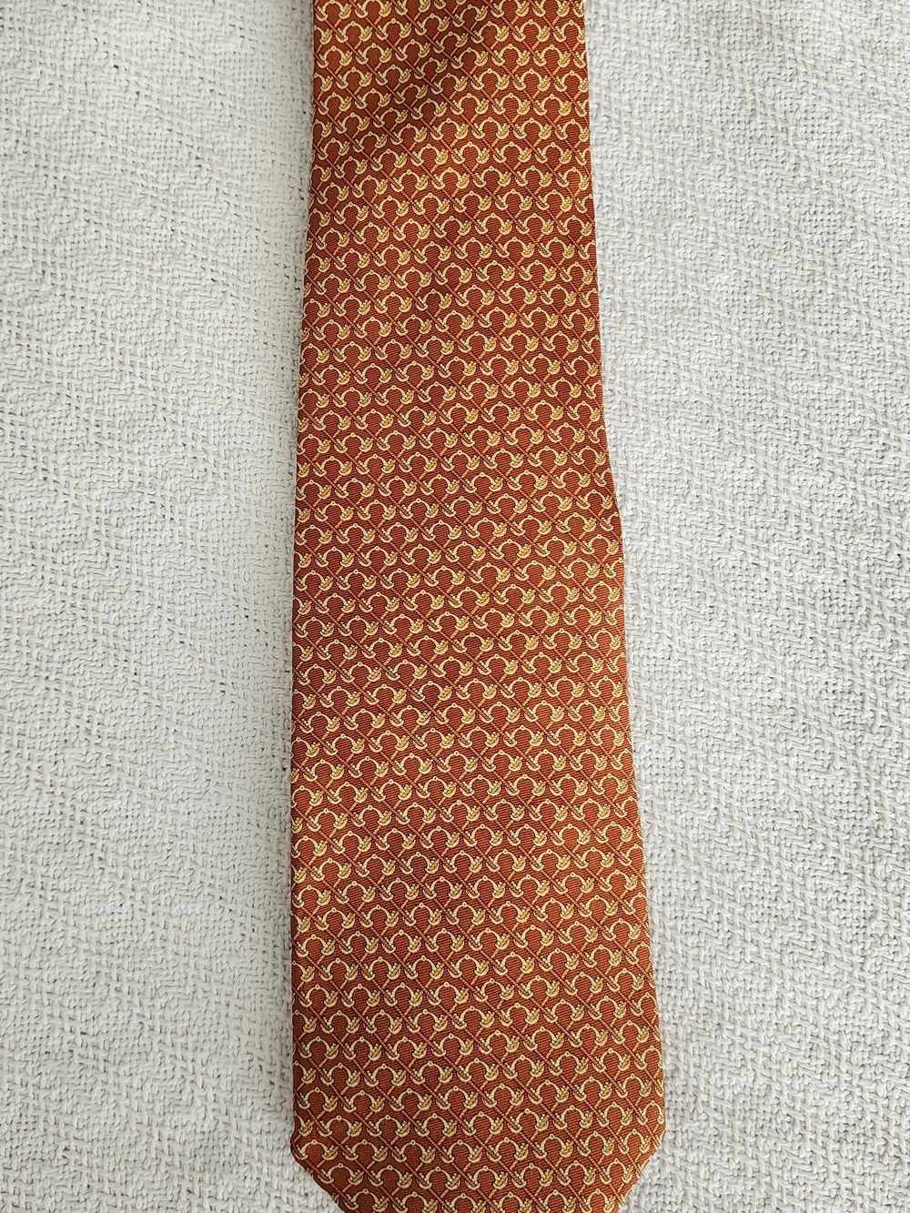 BROOKS BROTHERS 346 Silk Tie Orange Gold Stirrup Equestrian Chain Link